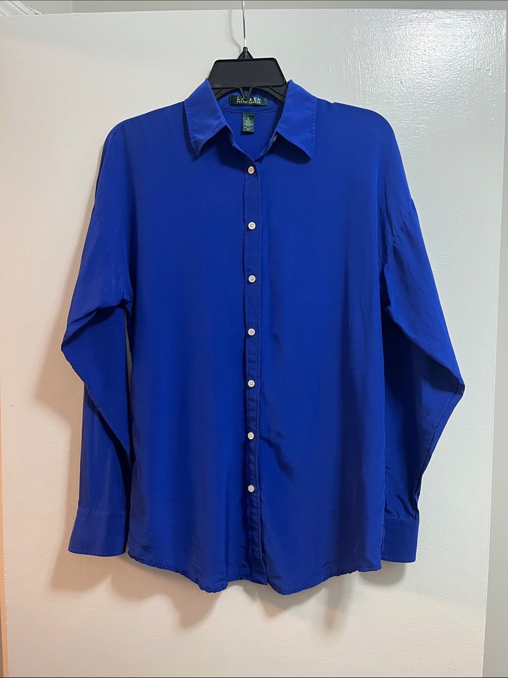 Ralph Lauren 100% Silk Royal Blue Button-Down Shirt